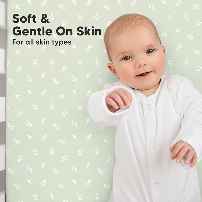 KeaBabies 2-Pack Organic Crib Sheets for Boys, Girls - 52x28 Fitted Crib Mattress Sheet Neutral, Breathable Jersey Cotton Cover for Baby Bed, Toddler Mattress, Soft & Cute Prints (Herb)