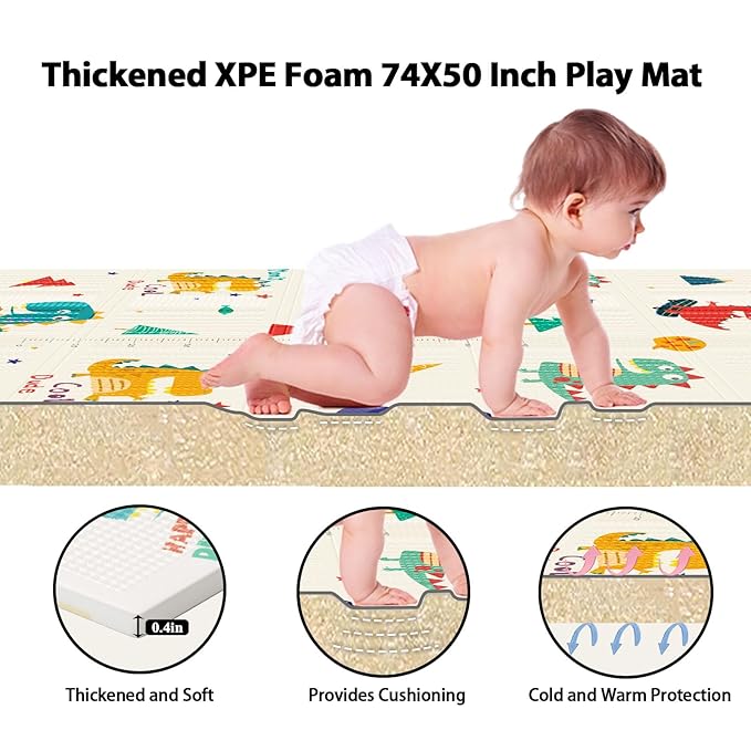 XVISHX Baby Play Mat, 74 x 50 Inch Play Mat Perfect for Use Baby Playpen, Foldable Baby Foam Playmat for Floor, Portable Waterproof Activity PlayMats for Babies, Infants and Toddlers