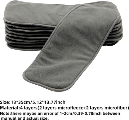10pcs Reusable Soft 3 Layers Inserts for Baby Cloth Diaper,High Absorbing Washable Liners (10pcs-Grey Inserts)