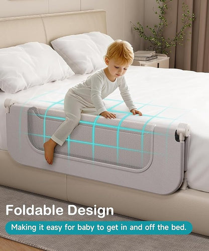 Bed Rail for Toddlers, Baby Bed Rail Guard with U-Shape Base, Height Adjustable & Foldable Toddler Bed Rails for Full Size, Queen, King, Twin (Grey, 59in)