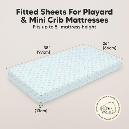 2-Pack Mini Crib Sheets Fitted - 38x26 Pack N Play Sheets for Pack and Play Mattress, Organic Cotton, Soft & Breathable Playard Bedding, Neutral Mini Toddler Bed Cover for Boys, Girls (Dragon Tale)