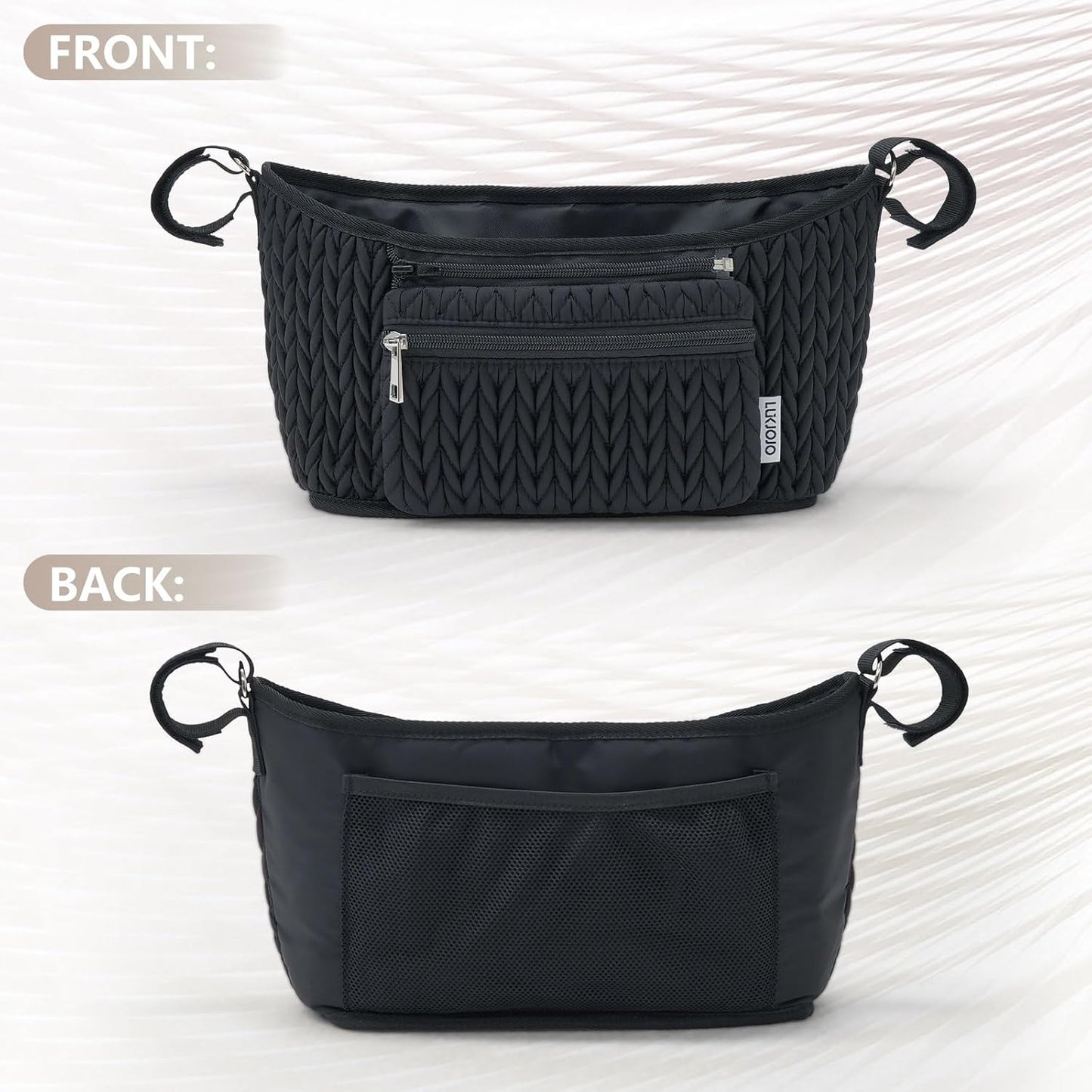 Stroller Organizer With Insulated Bottle Holder- Universal Fit, Detachable Bag, Fit For Most Of The Stroller And Pet Stroller (Black-B)