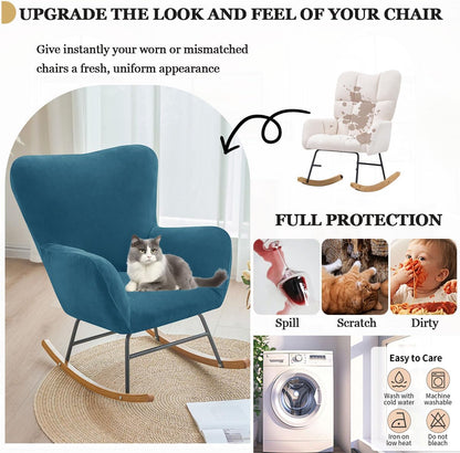 Levoberg Nursery Rocking Chair Cover Velvet Rocker Glider Chairs Cover Slipcovers Stretch Rocking Accent Chair Cover Recliner Armchair Slipcover for Nursery Living Room Bedroom Office Camel