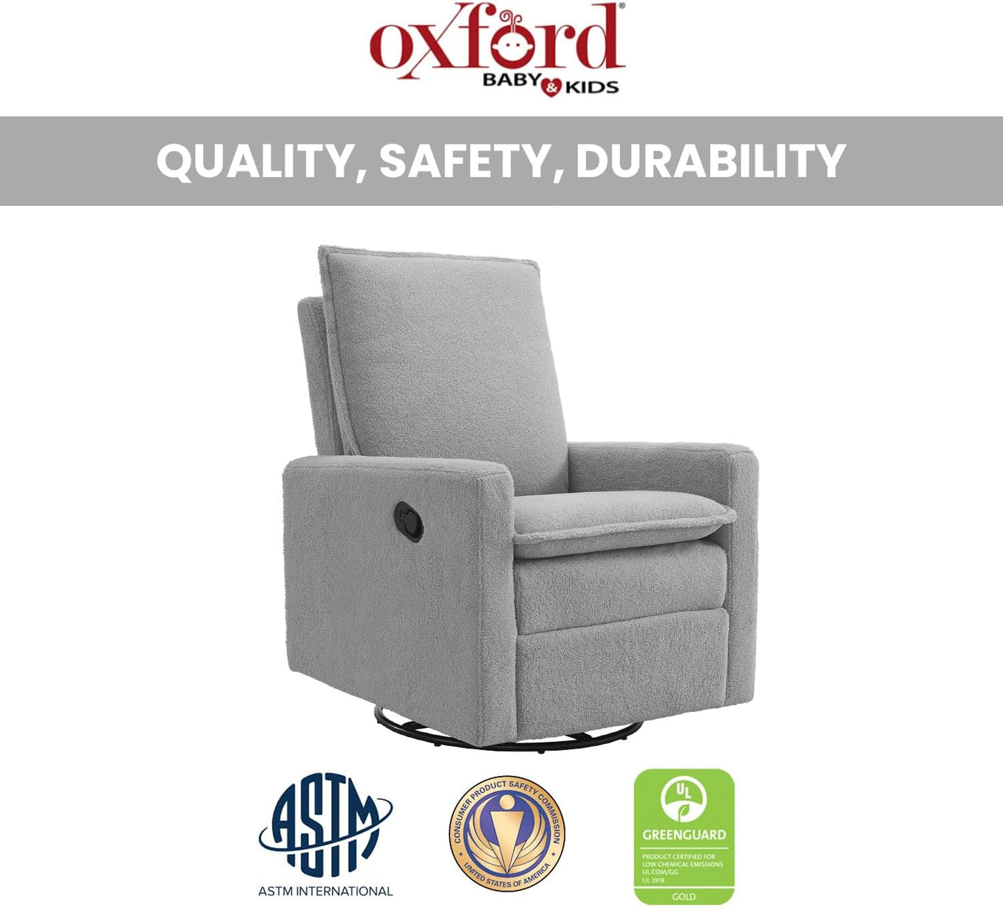 Oxford Baby Uptown Upholstered Glider Recliner Rocking Chair 360° Swivel for Nursery and Living Room - Boucle White