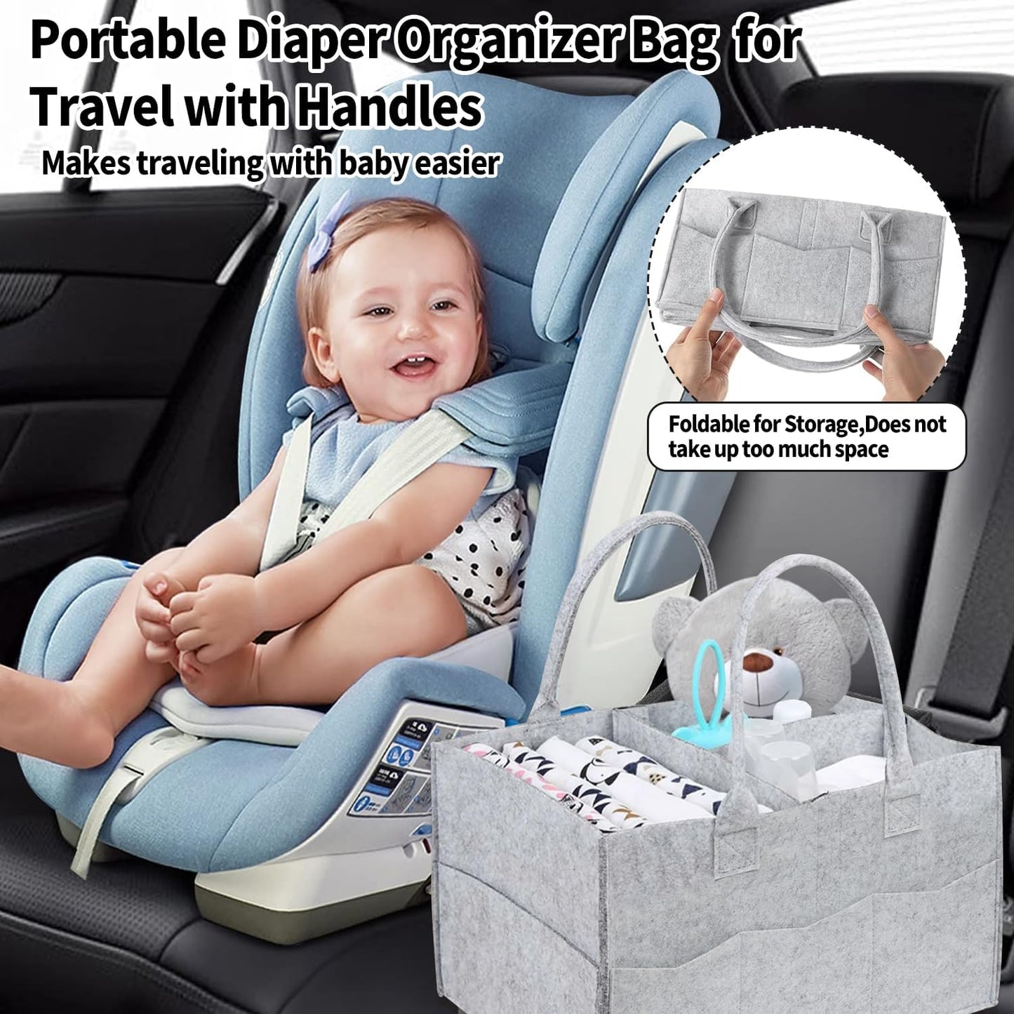 2 Pack Diaper Caddy Organizer, Portable Baby Caddy Organizer with Handle, Collapsible Nursery Storage Bin and Gift Baskets for Girls and Boys - Newborn Essentials, Baby Shower Gifts (Green)