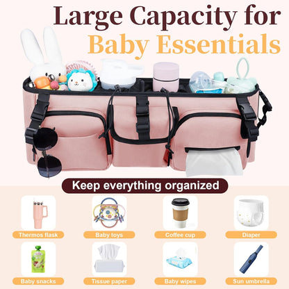 GDNasist Double Stroller Organizer Compatible with Bob Duallie and Baby Jogger City Mini GT2, Double Baby Stroller Accessories with Cooler Bag, Parent Console Double Jogging Stroller Caddy, Black