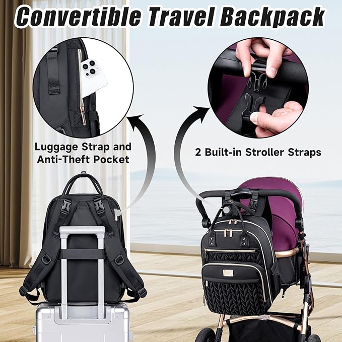 Tealari Diaper Bag Backpack,Stylish Baby Diaper Bag,Waterproof Travel Diaper Backpacks Baby Bags with Changing Pad,Stroller Straps,Insulated Pockets (Black)