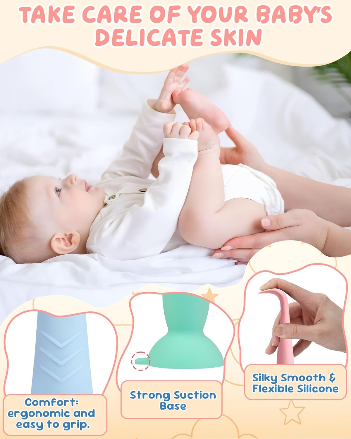Upgraded 4-Pack Silicone Diaper Cream Spatula with Travel Case - Soft Full-Size & Mini Applicators for Rash Ointment, Diaper Care & Everyday Care, Ideal for Newborn Essentials and Baby Shower Gifts