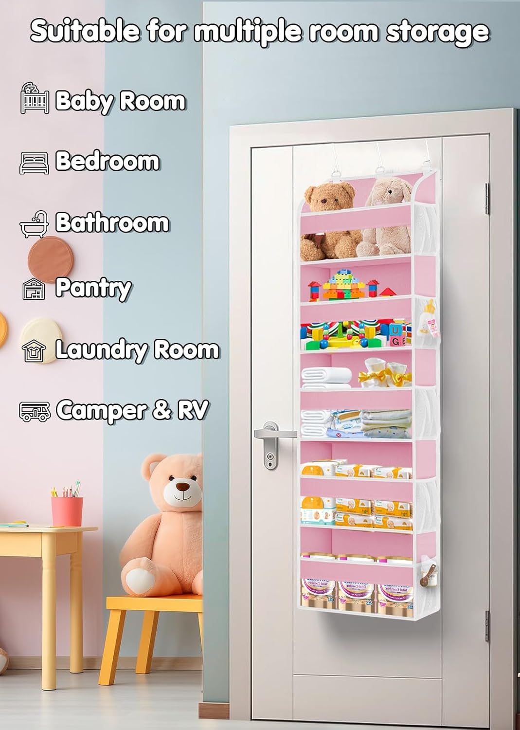 TAHAVICE 1 Pack Over The Door Organizer Storage, Hanging Organizer Closet with 5 Large Pockets 10 Mesh Pockets, 44 lbs Weight Capacity, Behind Door Storage for Nursery Bedroom Bathroom (Dark Grey)