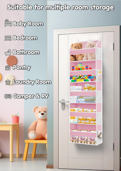 TAHAVICE 1 Pack Over The Door Organizer Storage, Hanging Organizer Closet with 5 Large Pockets 10 Mesh Pockets, 44 lbs Weight Capacity, Behind Door Storage for Nursery Bedroom Bathroom (Dark Grey)