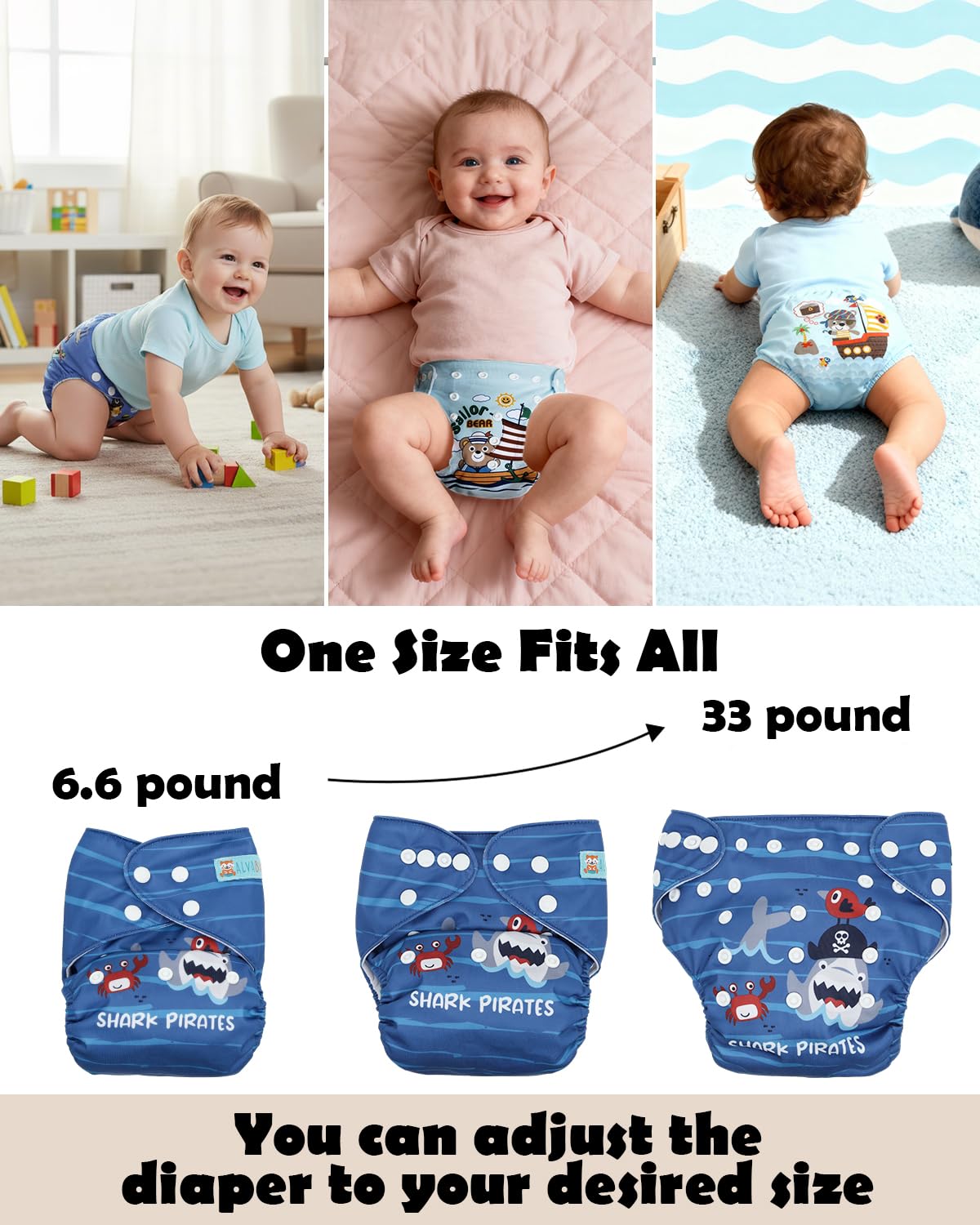 ALVABABY Baby Cloth Diapers 6 Pack with 12 Inserts Cloth Diaper Covers Adjustable Washable Reusable for Baby Girls and Boys