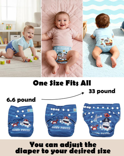 ALVABABY Baby Cloth Diapers 6 Pack with 12 Inserts Cloth Diaper Covers Adjustable Washable Reusable for Baby Girls and Boys