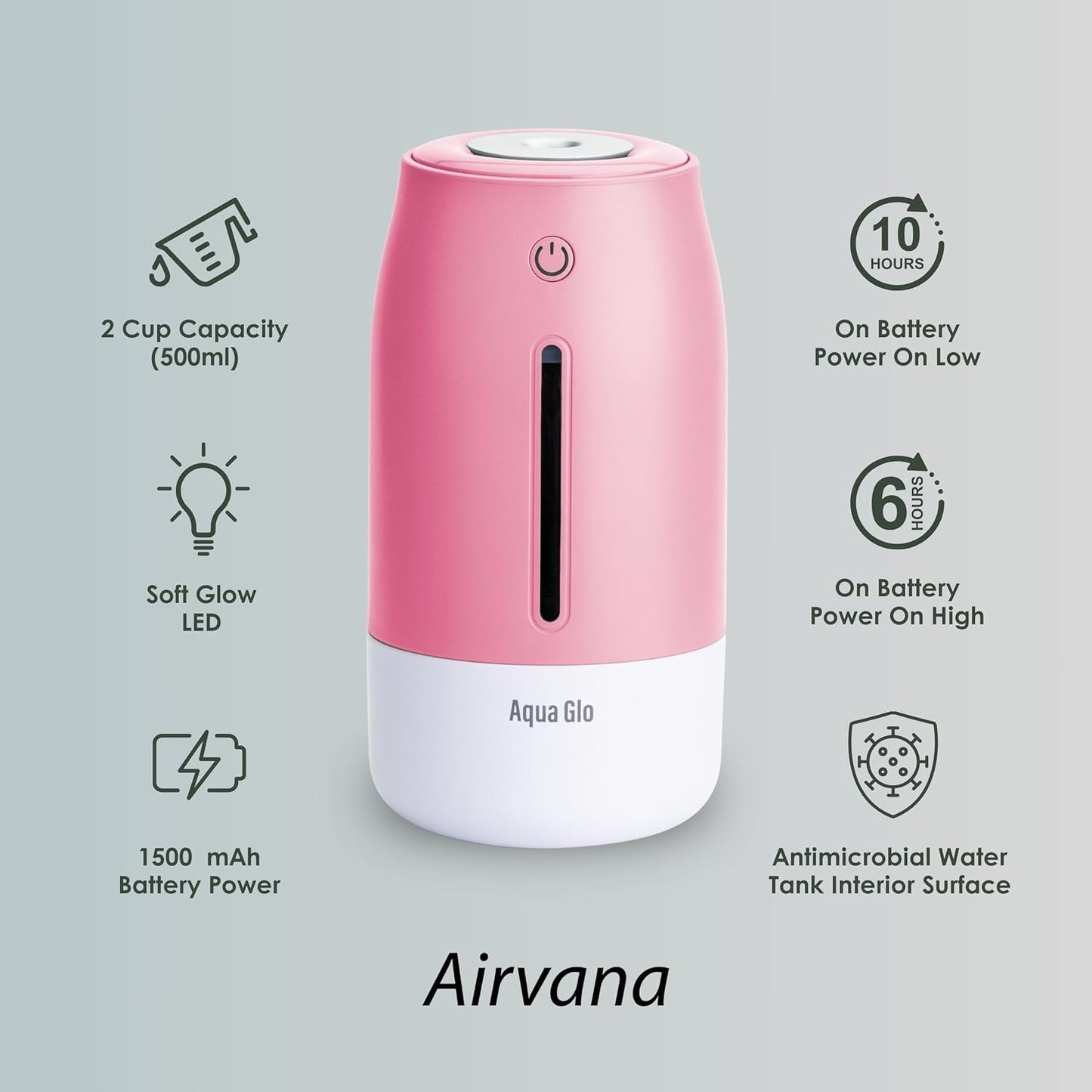 Aqua Glo Personal, Portable Humidifiers for Bedroom – Ultrasonic Cool Mist Humidifier with Built In Rechargeable Battery. Air Humidifier for Baby, Plants, Home, Office, Travel. Lavender