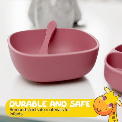 Baby Feeding Set by Muqee Peeko as a Baby Feeding Essentials in Baby Apricot Color with Baby Suction Plates for Toddlers, Baby Bowls with Suction and Baby Spoon (3 Piece Set)