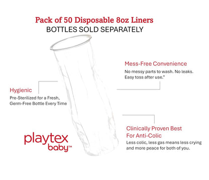Playtex Baby Anti-Colic Nurser Bottle with Pre-Sterilized Disposable Drop-Ins Liners, 8 Oz Bottles (3 Count), Bottles for Newborn and Breastfeeding Babies, Feeding Essentials
