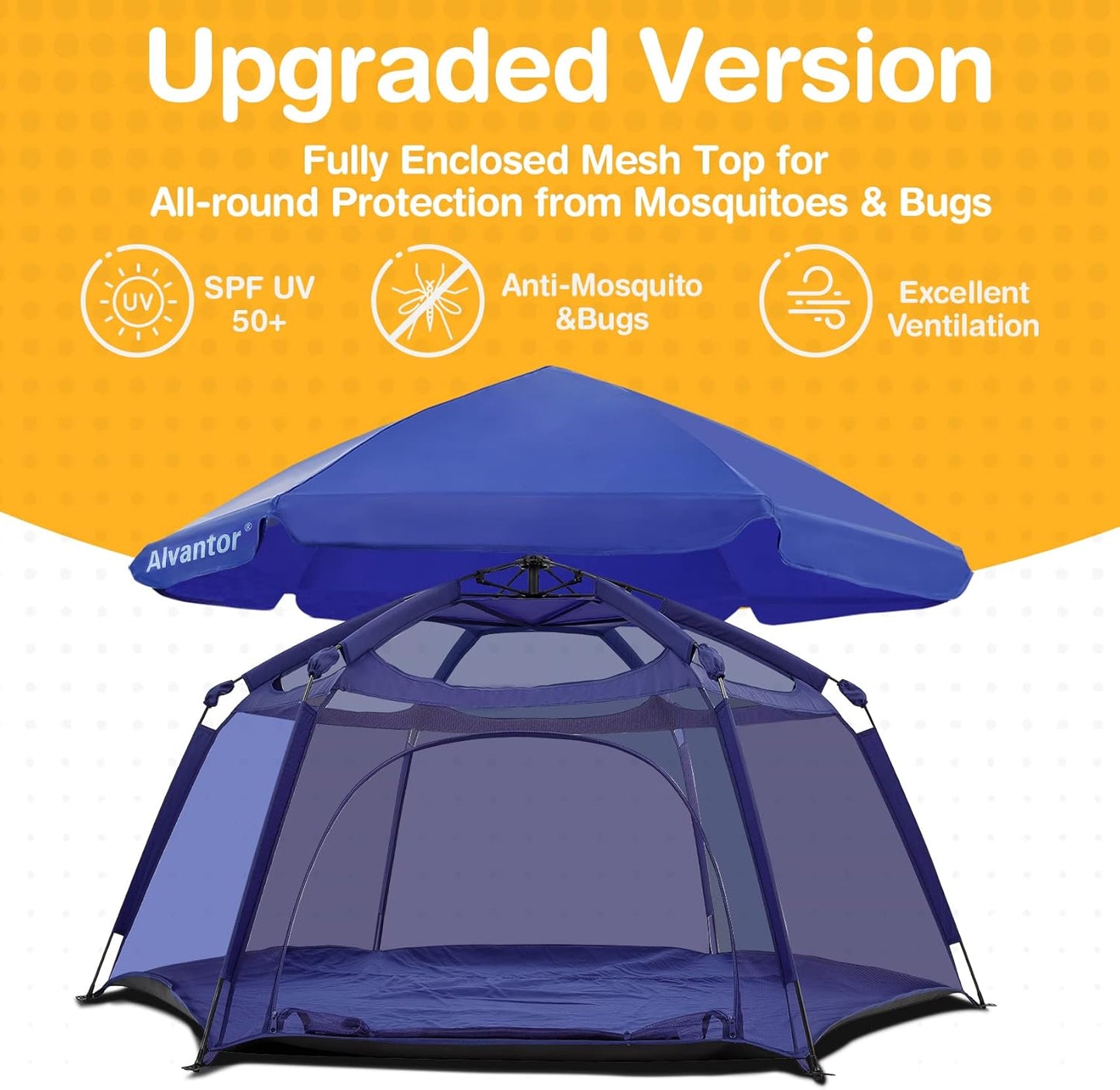 Alvantor® Baby Playpen Pop Up Play Yard 84"x84"x44”Large Mesh Kids Toddler Play Pen Indoor & Outdoor Safe Space Foldable Lightweight Mosquito Playpen Canopy for Infants Toddlers Pets, Navy