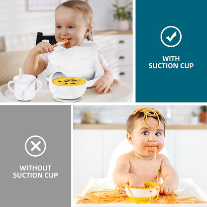 100% Silicone Baby Feeding Set, BPA Free Baby Dishes with Suction Bowl, Divided Plate, Toddler Self Feeding Dish Set with Spoons, Forks, Sippy Cup and Bib, Baby Eating Utensils (Navy Blue)