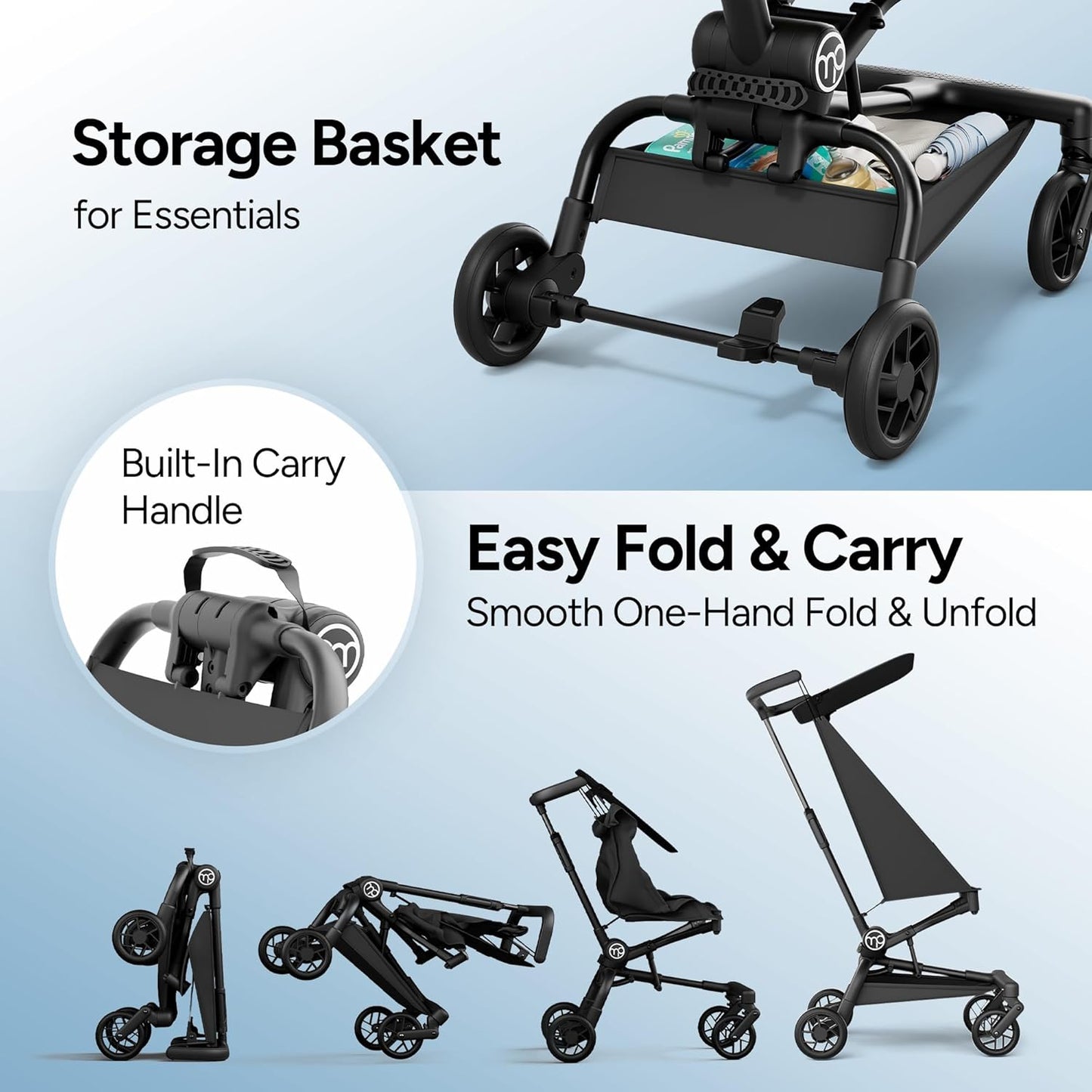 Mompush Jeto Lightweight Travel Stroller – 9.8 lbs Ultra-Compact, One-Hand Fold, Airplane Cabin Approved, All-Terrain Wheels, Smooth Ride for Toddlers, Perfect for Travel & Daily Use
