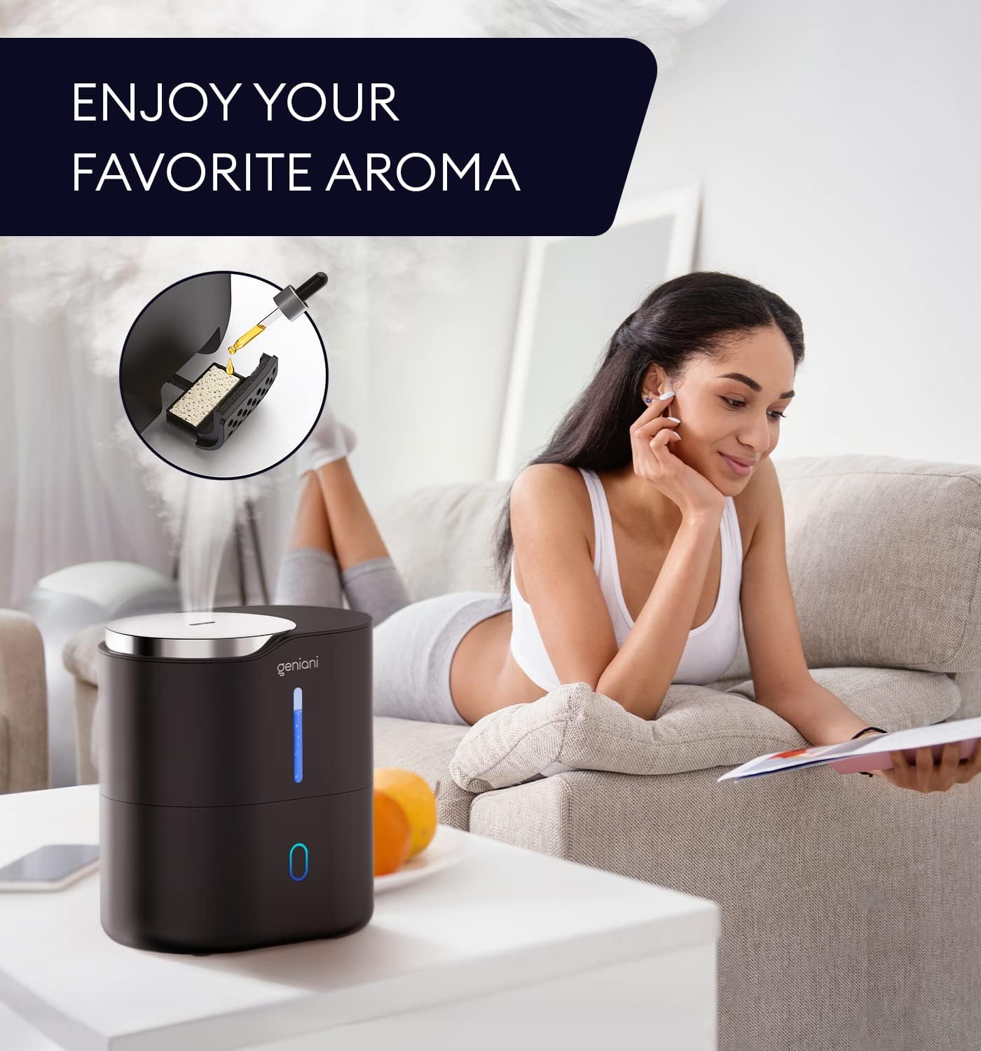 GENIANI Portable Cool Mist Humidifiers for Bedroom & Office - Ultrasonic Humidifier for Home, Baby, Small Room with Auto Shut Off, 250ML Easy to Clean Water Tank