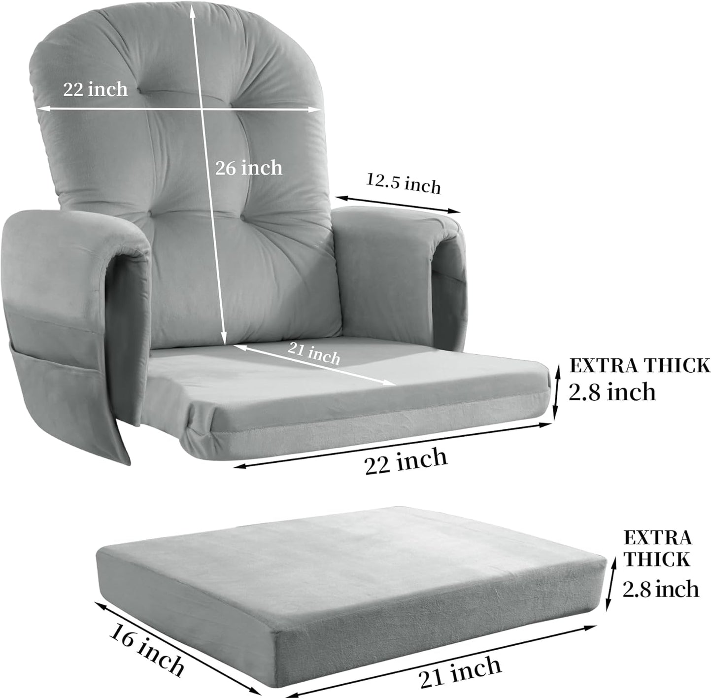 HOMBYS Glider Rocker Replacement Cushions 5 PCS with Storage Side Pocket, Velvet Fabric, Foam & Microfiber Filling, Non-Slip & Washable,Thickened & Supportive for Glider Rocking Chair