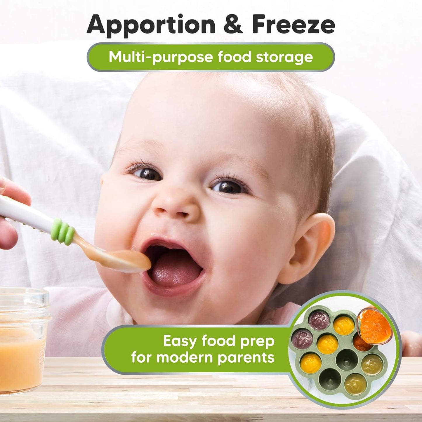 KeaBabies Silicone Food Freezer Trays with Lid, 2oz x 10 Pods Baby Food Storage Containers, Easy Puree Meal Prep, Breast Milk Silicone Freezer Molds, Dishwasher, Microwave Safe, BPA-Free (Chai Latte)
