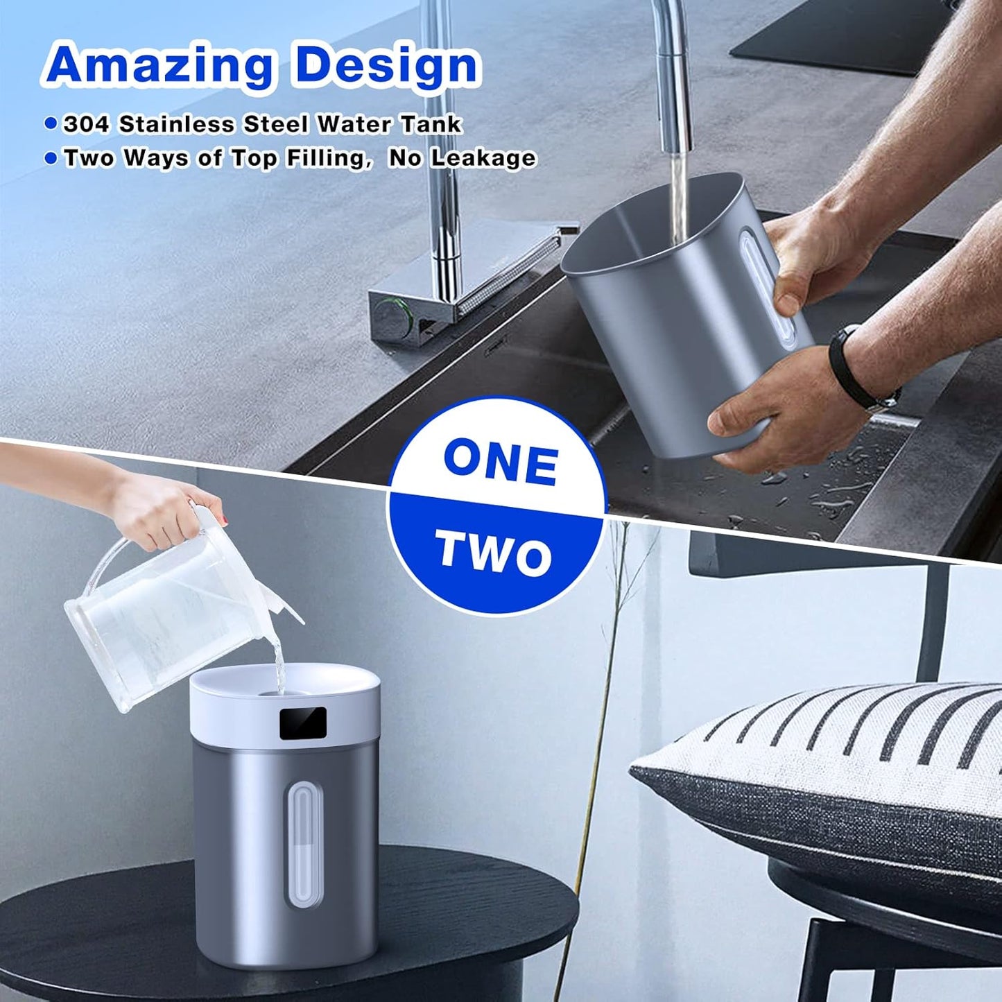 Stainless Steel Humidifier for Bedroom & Large Room,4L Easy to Clean Cool Mist Humidifier, Mold Free & Dishwasher Safe Water Tank, Essential Oil Diffuser for Baby Nursery, Plants, Home