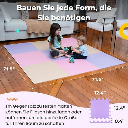 MioTetto Baby Play Mat, Soft Foam Floor Tiles for Kids. Adjustable Interlocking Foam Tiles, Fits with 74x74 Playpen Baby mat for Crawling & Development, Safe & Non-Toxic Playmat for Babies 6-12 Months