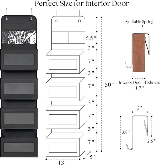 Giraffe Creation Over Door Organizer with 4 Large Capacity Pockets, Hanging Organizer Storage for Closet Bathroom Nursery Bedroom Dorm, Toys Cosmetics Sundries and Baby Essentials, Black