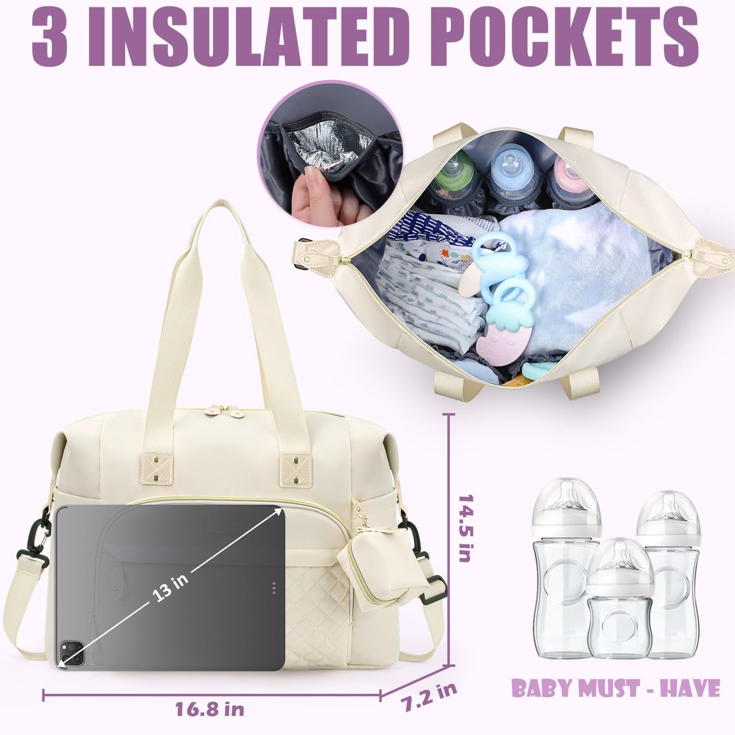 Tuwubi Diaper Bag Tote,Baby Diaper Bag with Pacifier Case Large Travel Diaper Tote Caddy for Mom and Dad Multifunction Large Baby Bag - M-Pink