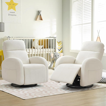Nursery Glider Recliner, Power Swivel Rocking Recliner with USB & Type-C Port, Swivel Nursering Reclining Rocker with Double Pockets for Living Room, Camel Chenille