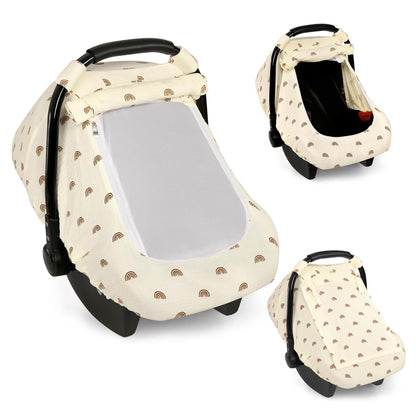 Hooyax Muslin Car Seat Cover Baby, Summer Car Seat Covers for Babies, Infants, and Newborns, Ultra Soft Breathable Universal Fit Stroller Carseat Canopy Covers for Boys Girls (Heart)