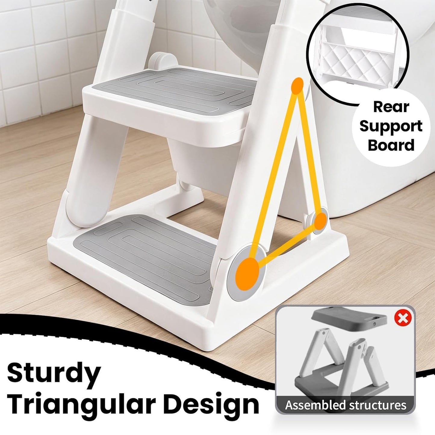 Potty Training Seat, Primlect Upgrade Ultra-Stable Toddler Toilet Seat for Kids Boys Girls, 2 in 1 Potty Training Toilet with Step Stool, Adjustable Seat and Ladder, Non-Slip Pad, Splash Guard (Grey)