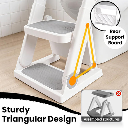 Potty Training Seat, Primlect Upgrade Ultra-Stable Toddler Toilet Seat for Kids Boys Girls, 2 in 1 Potty Training Toilet with Step Stool, Adjustable Seat and Ladder, Non-Slip Pad, Splash Guard (Grey)