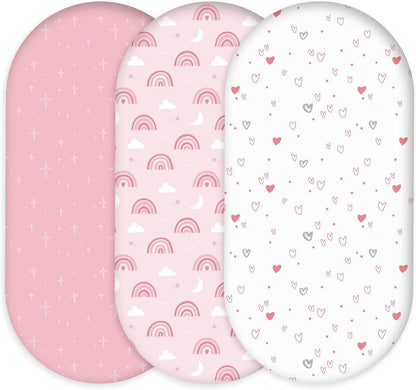 Bedside Sleeper Bassinet Fitted Sheets 20 x 33, 3 Pack Baby Delight Beside Me Dreamer,Babybond,Jimglo,koola,cowiewie,fodoss, Dream On Me Baby Square Bassinet, Pink Animal