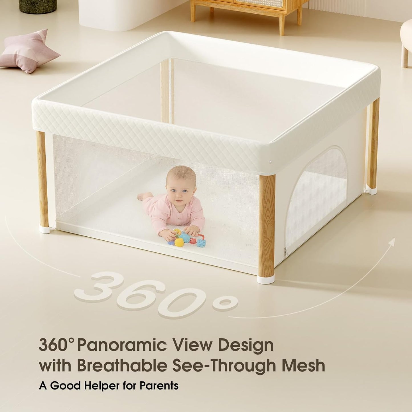 Foldable Baby Playpen, 51x51 Foldable Play Pen for Babies and Toddlers, Portable Playpen Indoor Outdoor, Kids Safety Area Travel Play Yard with Storage Bag Grey