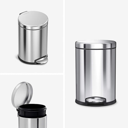 simplehuman 4.5 Liter / 1.2 Gallon Round Bathroom Step Trash Can, Brushed Stainless Steel