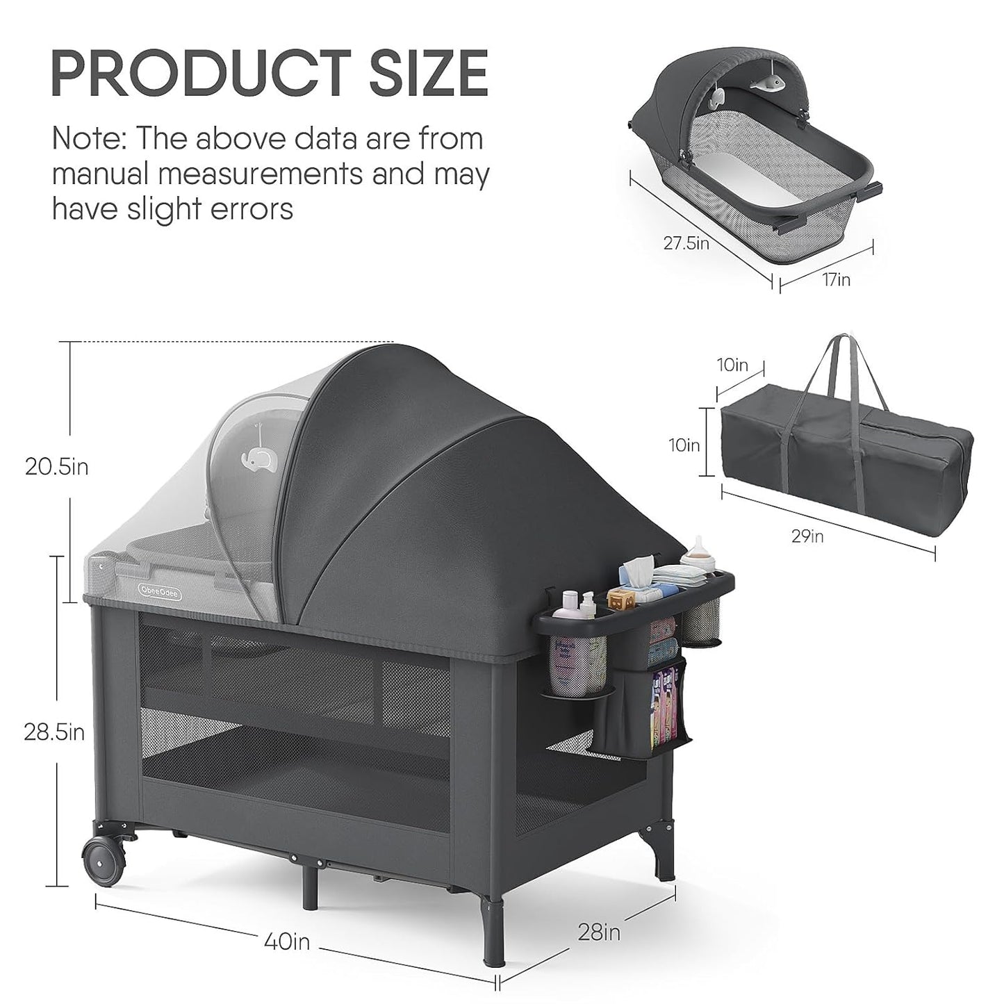 Obee Odee 4-in-1 Baby Bassinet with Playard, Napper Bassinet, Changing Table, Mosquito Net & Canopy, Storage and Toys for Newborn to Toddler