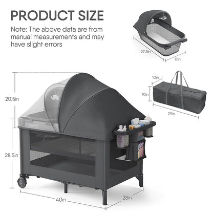 Obee Odee 4-in-1 Baby Bassinet with Playard, Napper Bassinet, Changing Table, Mosquito Net & Canopy, Storage and Toys for Newborn to Toddler