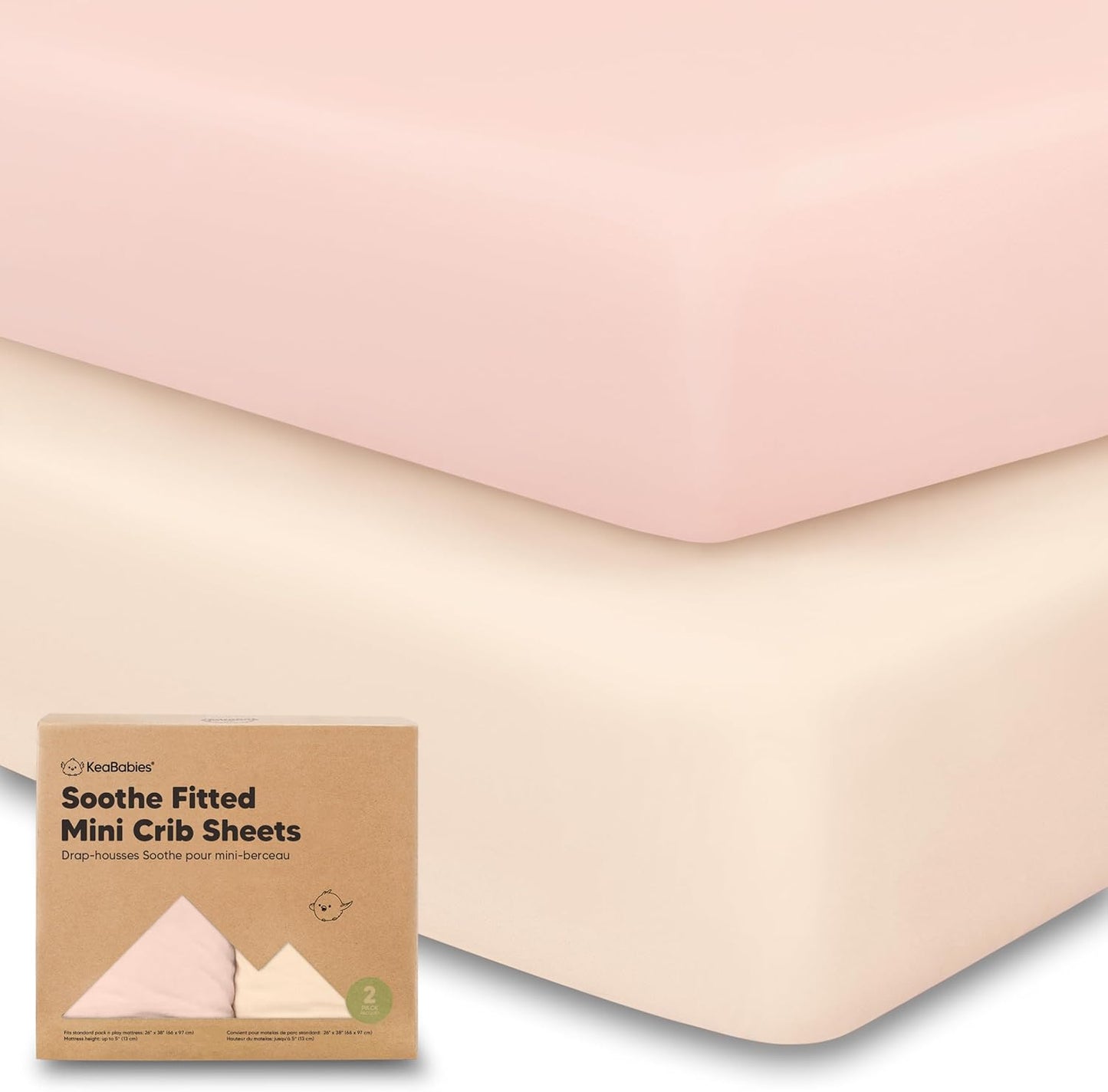 2-Pack Mini Crib Sheets Fitted - 38x26 Pack N Play Sheets for Pack and Play Mattress, Organic Cotton, Soft & Breathable Playard Bedding, Neutral Mini Toddler Bed Cover for Boys, Girls (Dragon Tale)