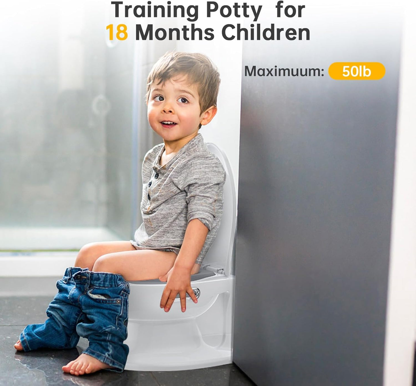 Potty Training Toilet for Baby, Realistic Potty Training Toilet with Soft Seat,Realistic Flushing Sound,Removable Pot,Storage Tank,Toilet Paper Holder,Splash Guard,Non-Slip for Toddler
