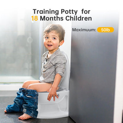 Potty Training Toilet for Baby, Toddler Potty Training Toilet with Soft Seat，Realistic Flush & Cheer Sounds-Removable Pot & Splash Guard Non-Slip Base Easy Clean