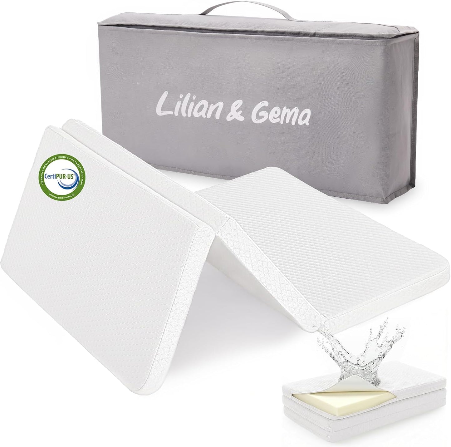 Lilian&Gema Pack and Play Mattress 38"x26"x1.5", Pack N Play Mattresses Pad for Play Pen and Playard, Premium Foam Playpen Mattress Topper with Washable Cover & Traveling Bag for Baby Toddler