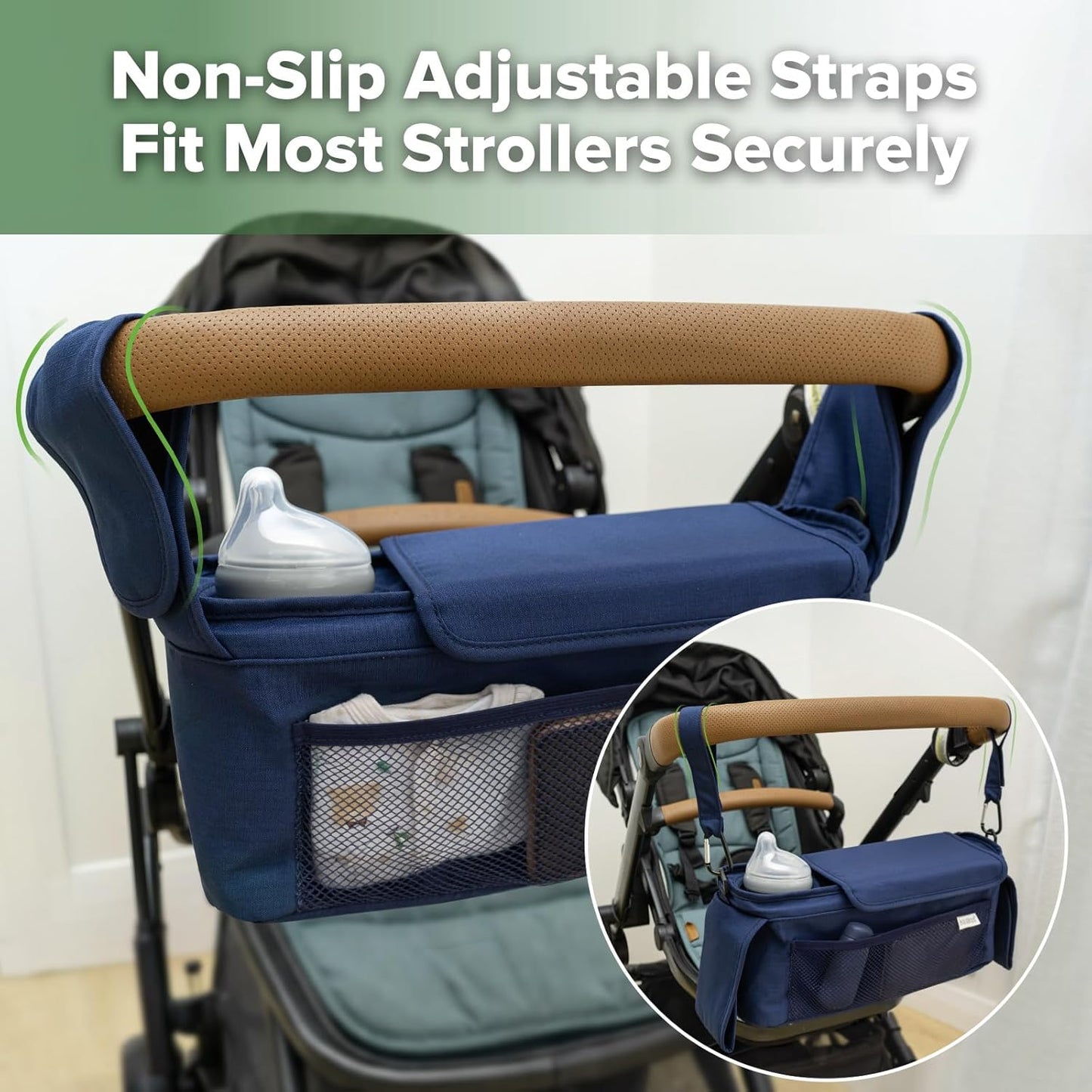 haakaa Universal Stroller Organizer - Black, Single Cup Holder, Stroller Caddy Accessories with Shoulder Strap & Extra Non-Slip Stroller Hook, Fits Most Strollers