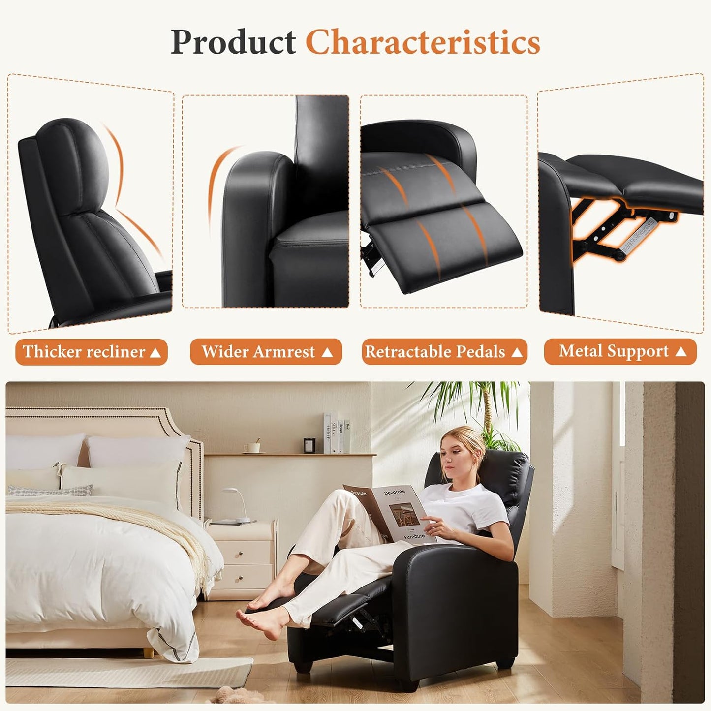Sweetcrispy Recliner Chair, 360 Swivel Rocker Chair for Adults, Glider Rocker Recliners, Nursery Chairs for Living Room, High Back, Upholstered Deep Seat, Classical Brown