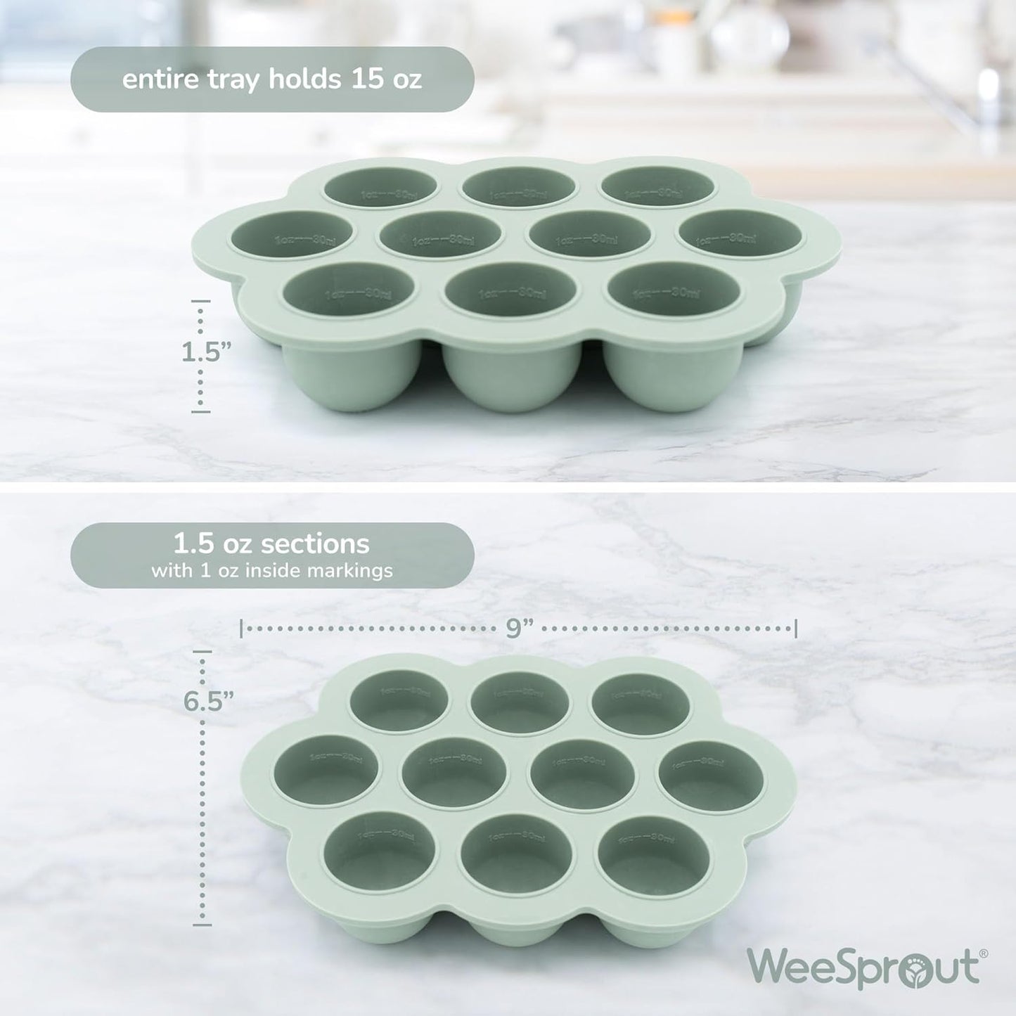 WeeSprout Silicone Freezer Tray with Clip on Lid Perfect Food Storage Container for Homemade Baby Food, Vegetable, Fruit Purees, and Breast Milk (Bright Orange, Ten 1.5 Ounce Sections)