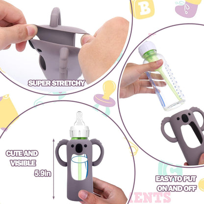 BUSOHA 3 Pack Silicone Sleeves for Dr Brown Glass Baby Bottles - Drop Protection Baby Bottle Sleeves,Compatible with Dr. Brown's Newborn Glass Bottles,with Silicone Handles,8 oz