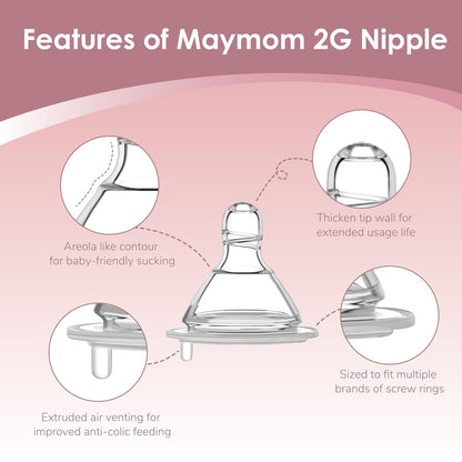 Maymom Silicone Nipple Slow Flow, 4pc; Compatible with Spectra/Motif Luna/Maymom Widemouth Bottles
