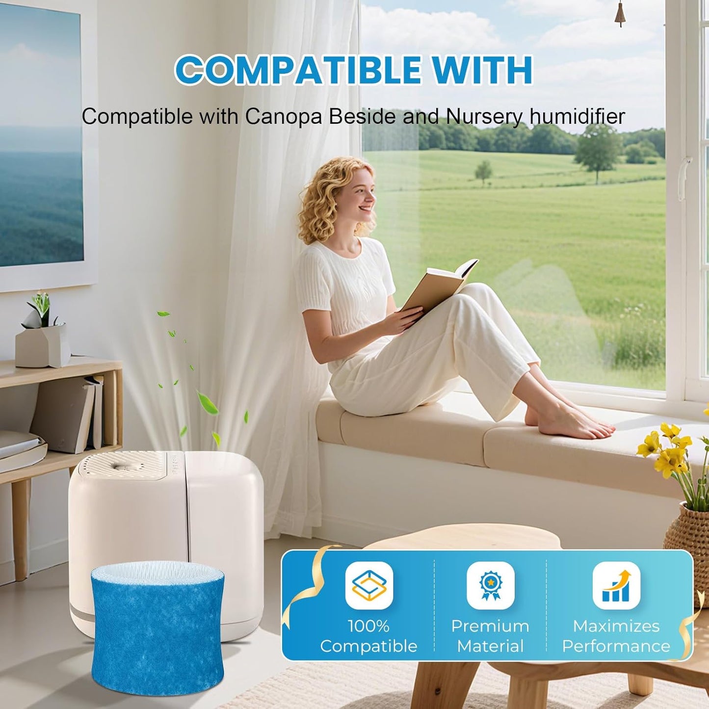 For Canopy Humidifier Wicking Filter Replacement 2.0, Compatible with Canopy Bedside and Nursery Humidifier 2.0,Wood Pulp & Paper Filter,4 Pack (Blue)