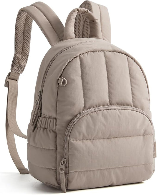 BAGSMART Mini Backpack for Women, Lightweight Puffer Small Backpack Purse, Quilted Casual Travel Daypack, Cute Water-Resistant Bookbag for Daily, Brown