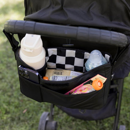Tiny Twinkle Universal Stroller Organizer with Adjustable Strap - Waterproof Stroller Caddy Fits Baby Jogger, Nuna, Graco, Donna and Bugaboo Strollers（Black）